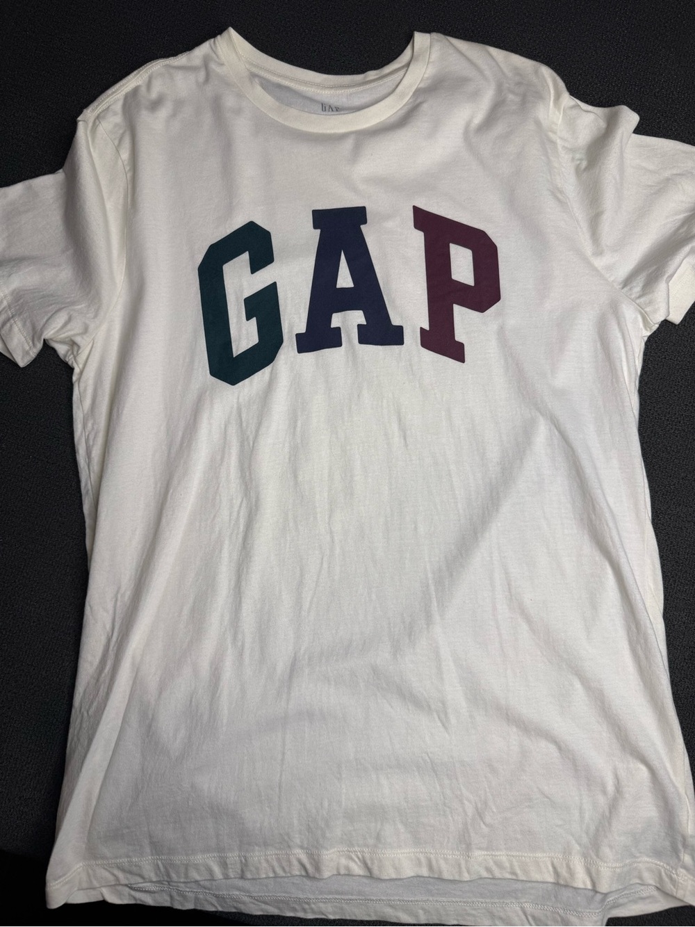GAP White Tee with Tri-Color Block Letters